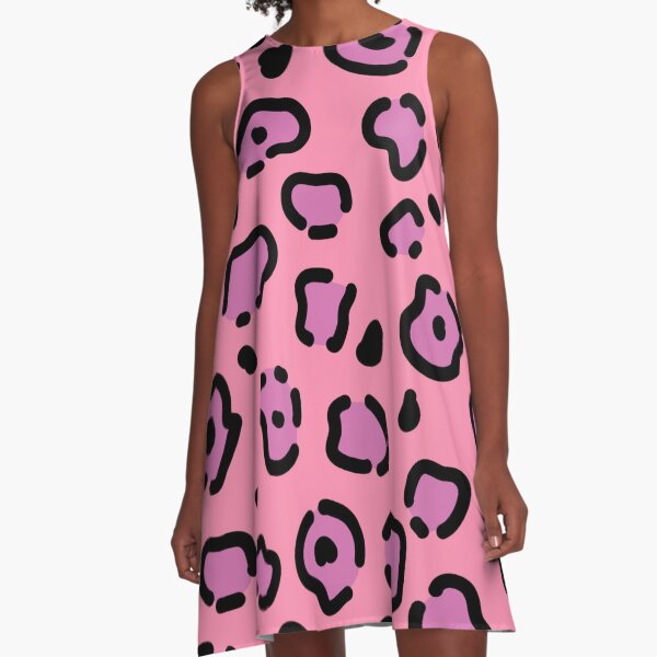 Pink leopard print pattern with purple spots - animal skin style clock A-Line Dress