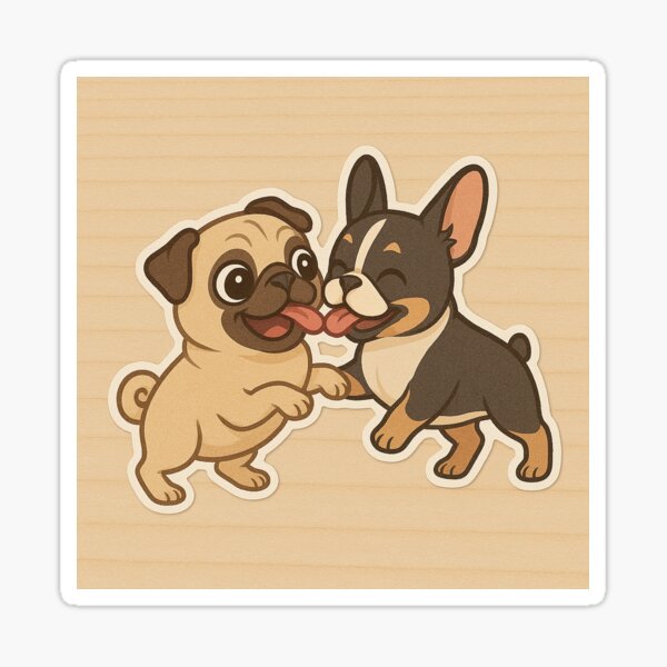 Aperçu de l'œuvre Bouledogue français et carlin jouant créée et vendue par ilovedogs998.