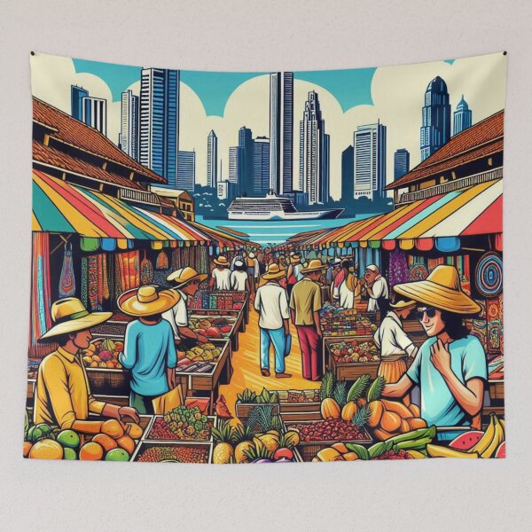 Item preview, Panama City Market Comic Design – Vibrant AI Illustration for Clothing, Accessories & Urban Travel-Inspired Fashion designed and sold by knalpot-design.