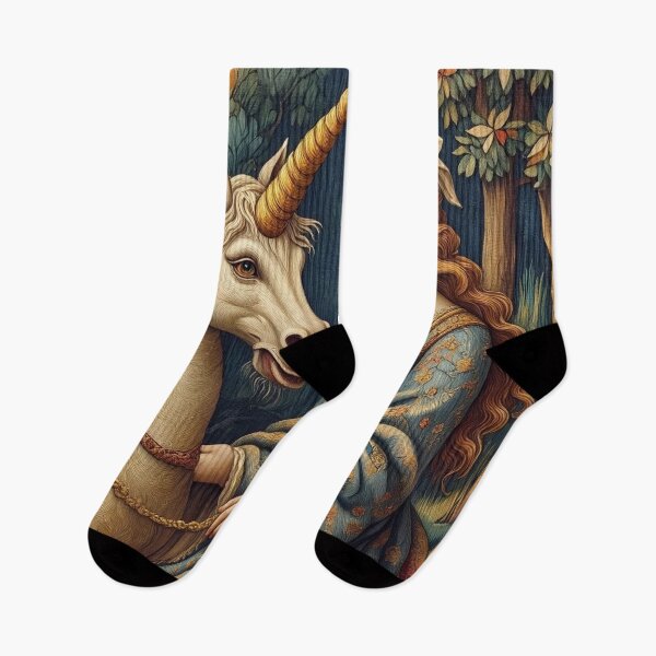 Item preview,  A Maiden Tending to a Unicorn Medieval Tapestry inspired illustration art designed and sold by Vintage Designs +.