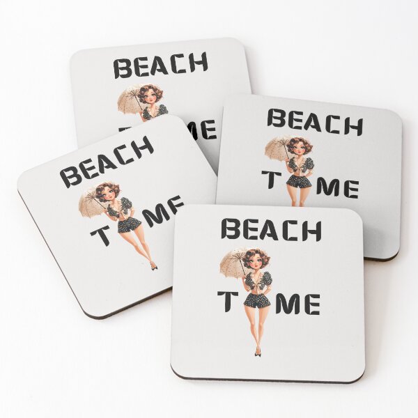 Item preview, Beach time, woman in bikini with parasol  sun umbrella designed and sold by Coolparrotgirl.