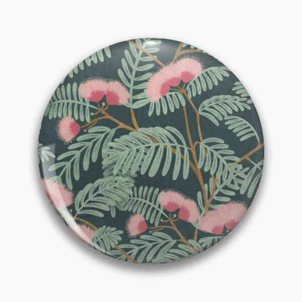 Item preview, Pink mimosa blooming trees Dark teal background designed and sold by trefail.