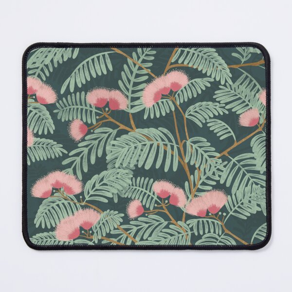 Item preview, Pink mimosa blooming trees Dark teal background designed and sold by trefail.