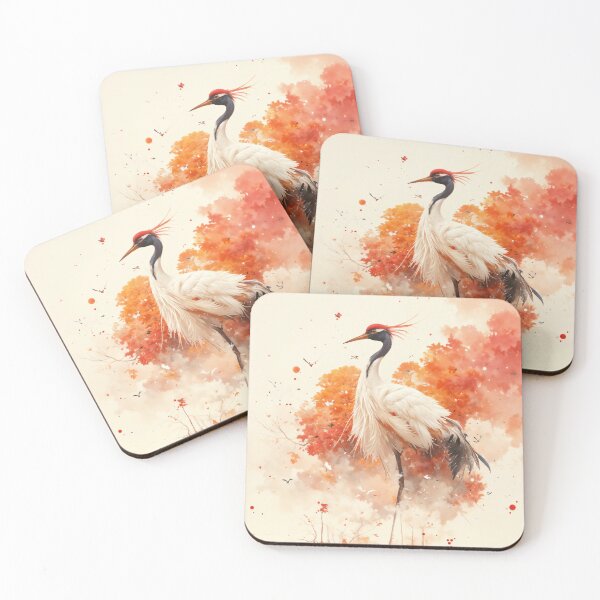 Item preview, Autumn Grace – Elegant Crane Among Fiery Foliage Reflections designed and sold by AshiraCreations.
