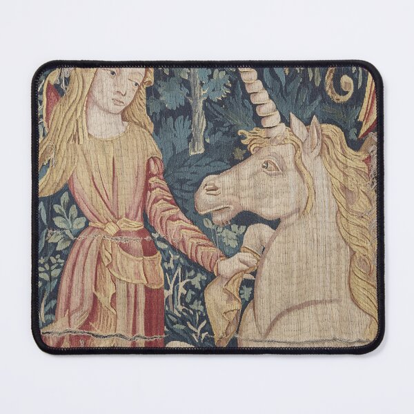 Item preview, A Maiden Tending to a Unicorn Medieval Tapestry inspired illustration art designed and sold by Vintage Designs +.