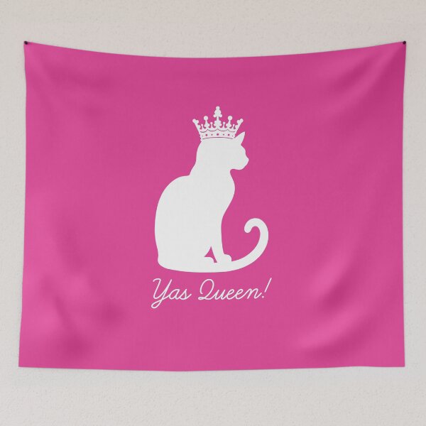 Item preview, Yas Queen for Cat Lovers White Imprint Hot Pink Background designed and sold by Ferret Designs.