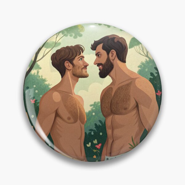 Aperçu de l'œuvre Deux hommes homosexuels dans une forêt tropicale - style affiche de voyage vintage créée et vendue par gayishdesign.