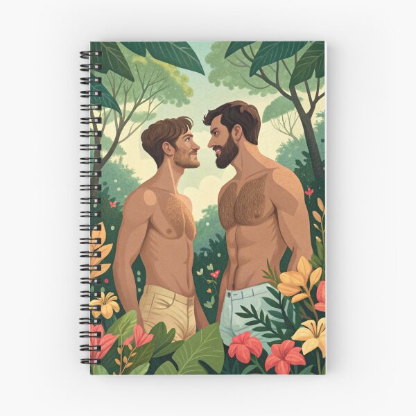 Item preview, Two gay men in a tropical forest - vintage travel poster style designed and sold by gayishdesign.