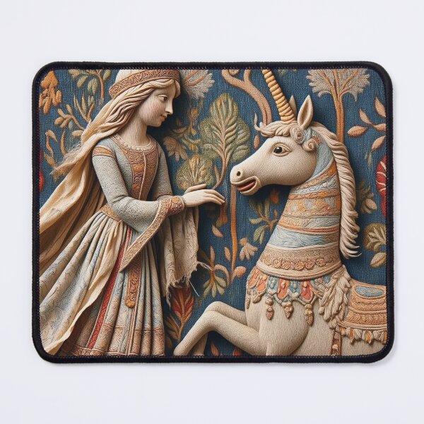 Item preview, A Maiden Tending to a Unicorn Medieval Tapestry inspired illustration art designed and sold by Vintage Designs +.