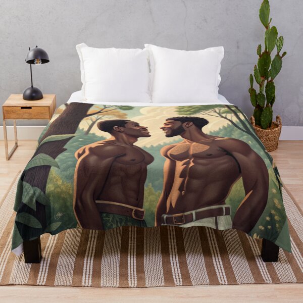Item preview, Two black gay men in a forest - vintage poster style designed and sold by gayishdesign.