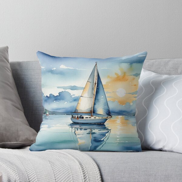 Item preview, Watercolor Sailboat On a Tranquil Lake designed and sold by Maria Dryfhout.