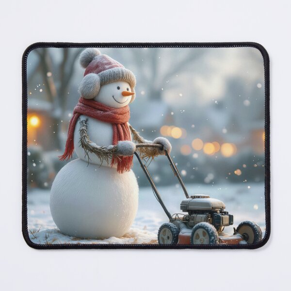 Item preview, Snowman Pushing a Retro Lawnmower designed and sold by Maria Dryfhout.