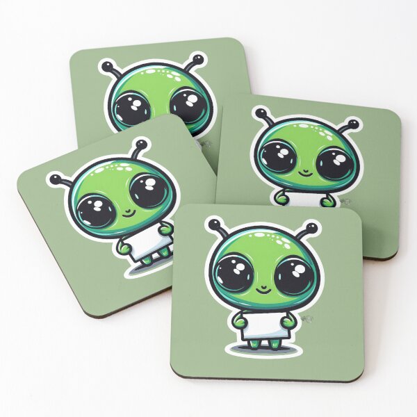 Item preview, Kawaii Alien Friend - Cute Extraterrestrial Character Art - Big-Eyed Green Space Visitor with Blank Sign designed and sold by WeirdlyWorn.