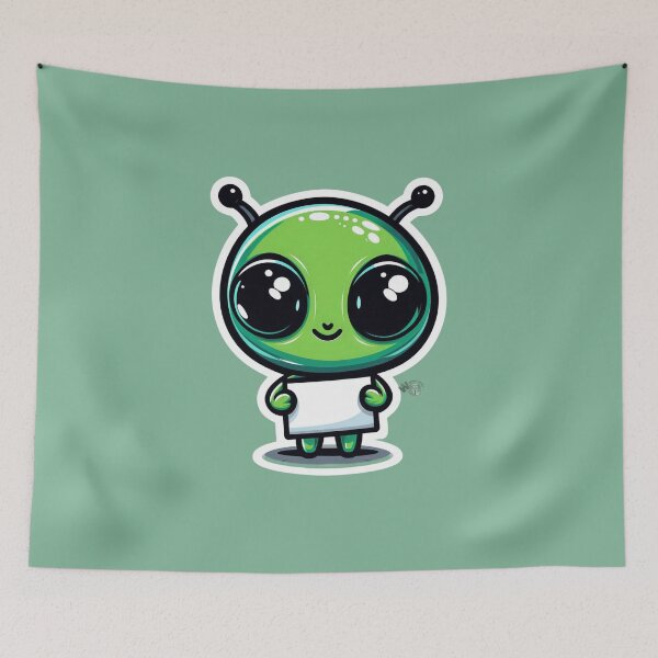 Item preview, Kawaii Alien Friend - Cute Extraterrestrial Character Art - Big-Eyed Green Space Visitor with Blank Sign designed and sold by WeirdlyWorn.