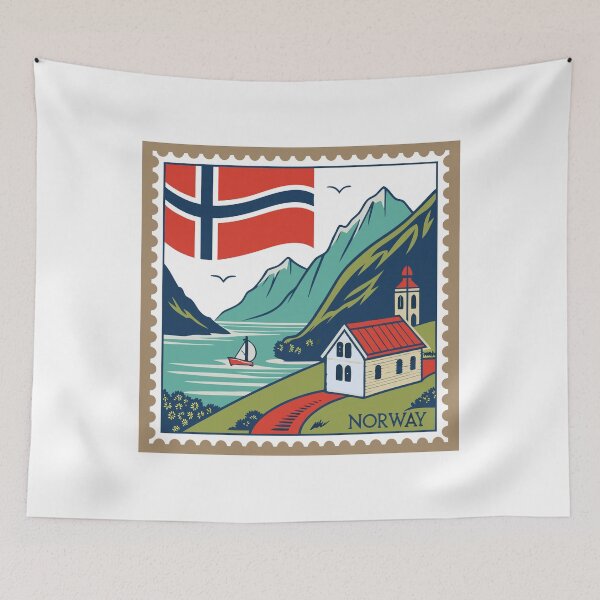 Item preview, Vintage Stamp Design Featuring Norway Landscape designed and sold by NOMADIC ART.