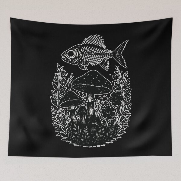 Item preview, Fish Skeleton In Mushroom Garden Goth designed and sold by TomFrontierArt.