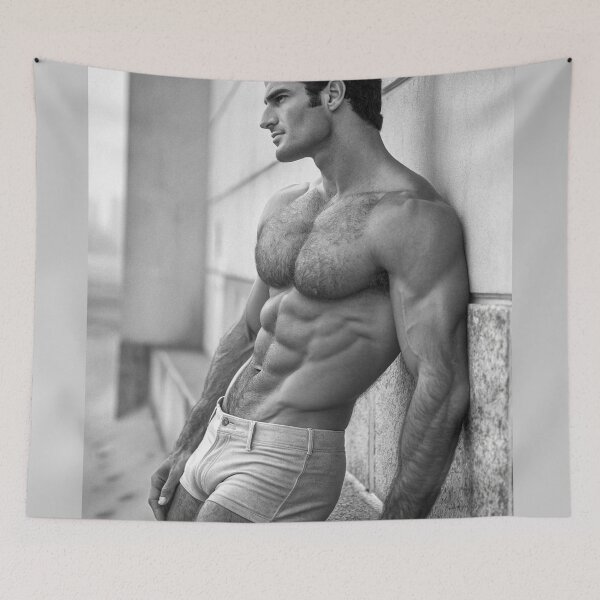 Item preview, 50s fit male posing against wall in undies designed and sold by gayishdesign.