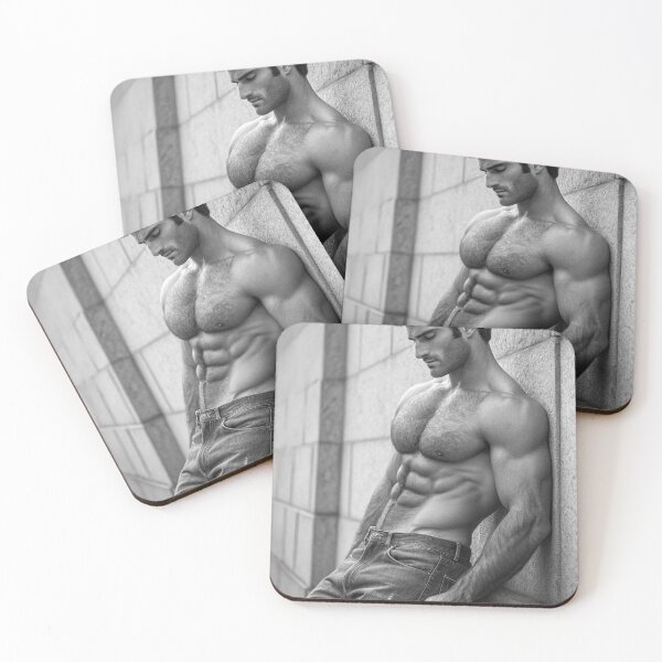 Item preview, Fit classic male posing against wall and looking down designed and sold by gayishdesign.