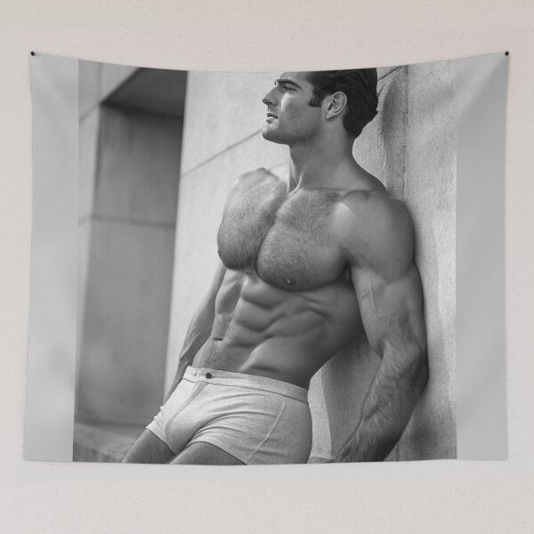 Item preview, 50s hunk posing against wall in white undies designed and sold by gayishdesign.