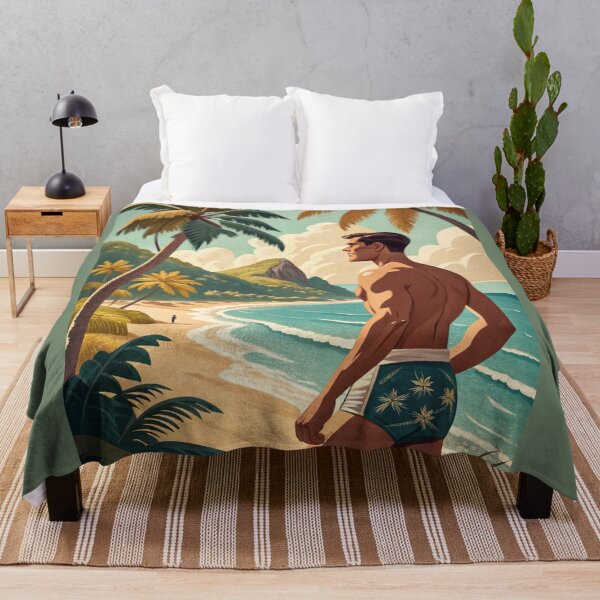 Item preview, A handsome dude in a tropical beach - vintage travel poster style designed and sold by gayishdesign.
