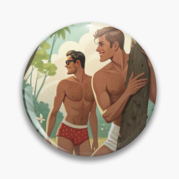 Aperçu de l'œuvre Deux hommes en quête d'amour dans une forêt - style affiche de voyage vintage créée et vendue par gayishdesign.