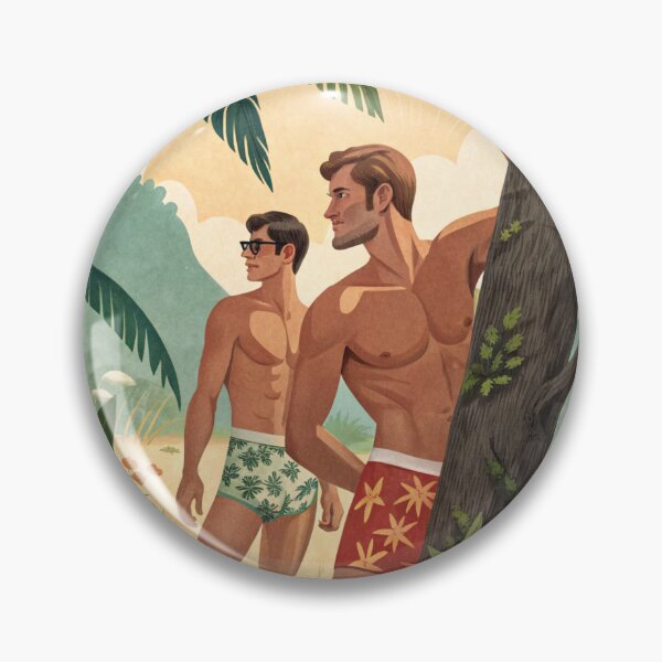 Aperçu de l'œuvre Deux hommes en quête d'amour dans une forêt - style affiche de voyage vintage créée et vendue par gayishdesign.