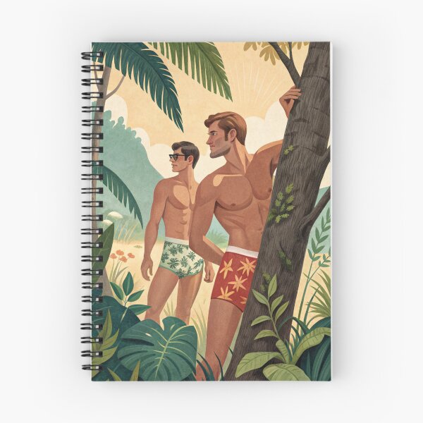 Item preview, Two guys looking of love in a forest - vintage travel poster style designed and sold by gayishdesign.