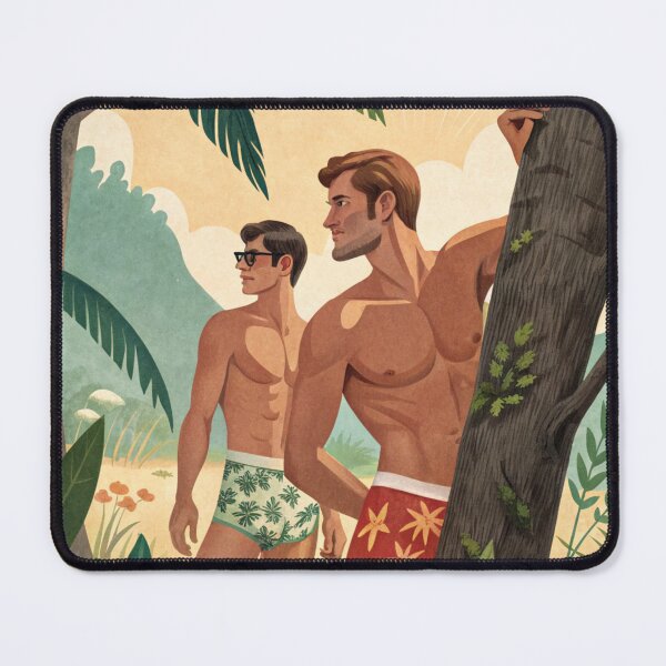 Item preview, Two guys looking of love in a forest - vintage travel poster style designed and sold by gayishdesign.
