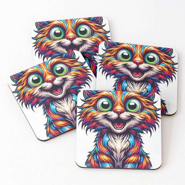 Item preview, Fluffy multicolored cute cat with green eyes designed and sold by Quantum Ink Designs.