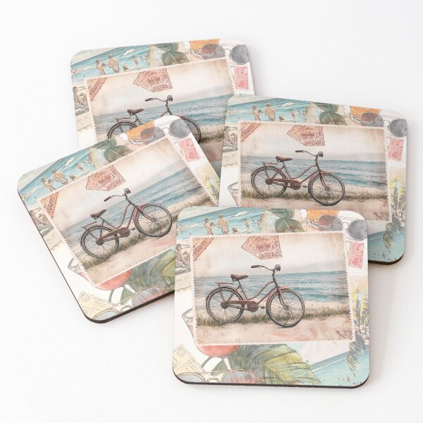 Item preview, Vintage postcard, bicycle, beach, cocktails, sunglasses designed and sold by Coolparrotgirl.