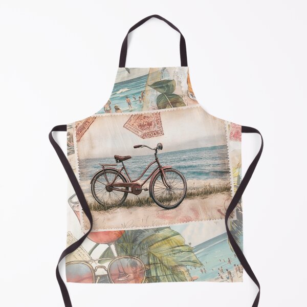 Item preview, Vintage postcard, bicycle, beach, cocktails, sunglasses designed and sold by Coolparrotgirl.