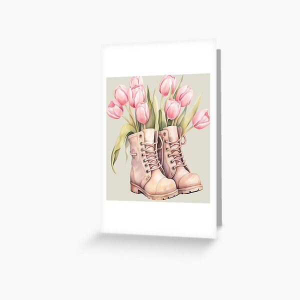 Artikel-Vorschau von Süß, Vintage Stiefel, Tulpen, Blumen, Pastell, romantisch, designt und verkauft von Coolparrotgirl.