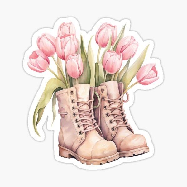 Item preview, Cute, Vintage boots, tulips,  flowers, pastell, romantic designed and sold by Coolparrotgirl.