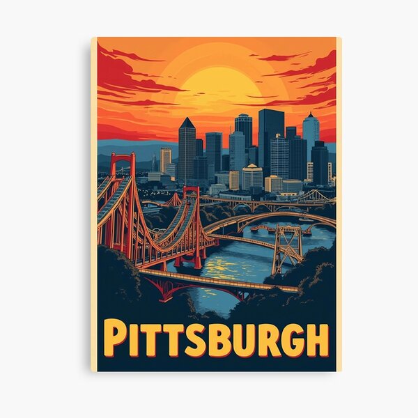 Item preview, Retro Pop Art Pittsburgh Poster | Colorful Cityscape Print | Bold Vintage Style Wall Art | Urban Travel Artwork | Steel City Decor designed and sold by PaintedPixels01.
