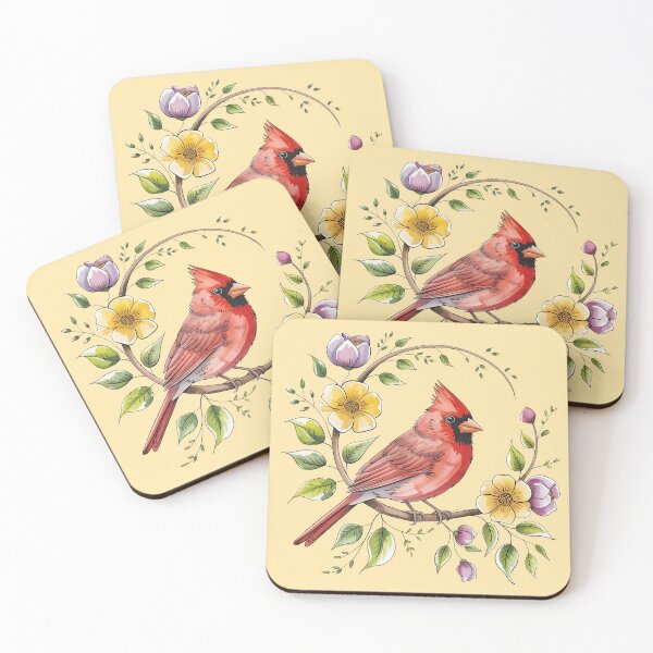 Item preview, Northern Cardinal Floral Wreath Illustration designed and sold by BirdsnStuff.