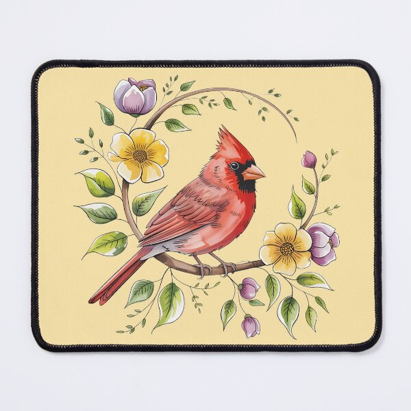 Item preview, Northern Cardinal Floral Wreath Illustration designed and sold by BirdsnStuff.