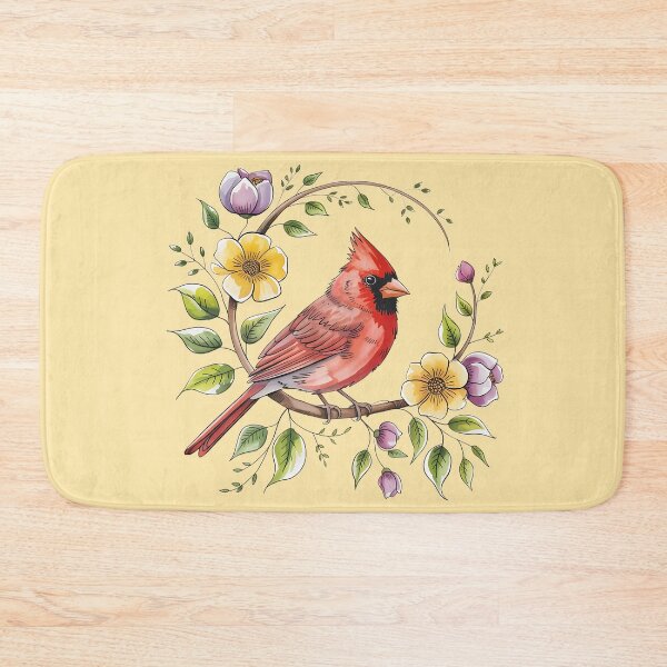Item preview, Northern Cardinal Floral Wreath Illustration designed and sold by BirdsnStuff.