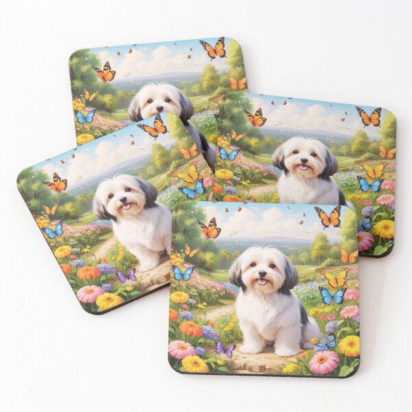 Item preview, Black And White Havanese Dog In A Spring Garden with Butterflies  designed and sold by ChaosReigns91.