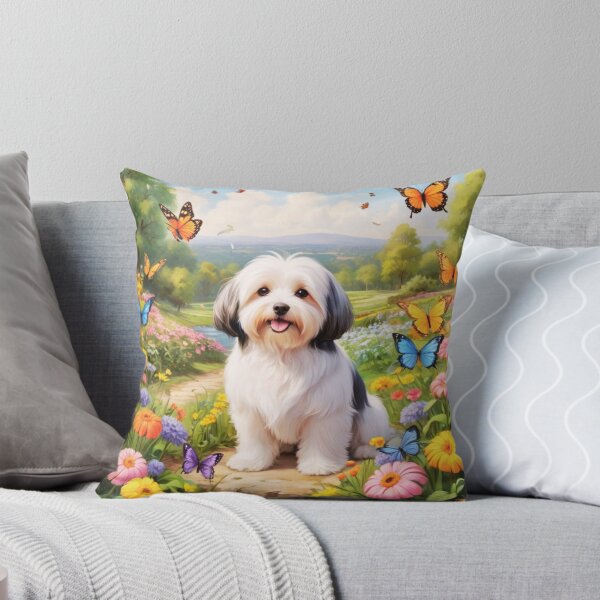 Item preview, Black And White Havanese Dog In A Spring Garden with Butterflies  designed and sold by ChaosReigns91.