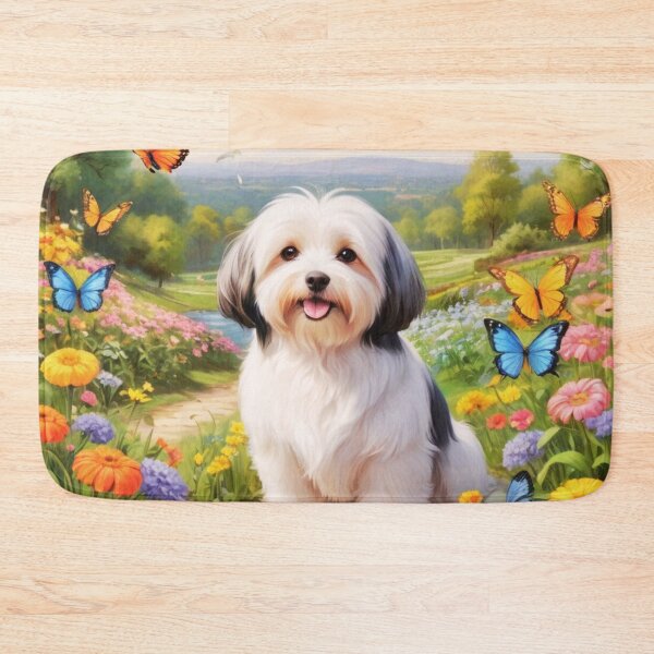 Item preview, Black And White Havanese Dog In A Spring Garden with Butterflies  designed and sold by ChaosReigns91.