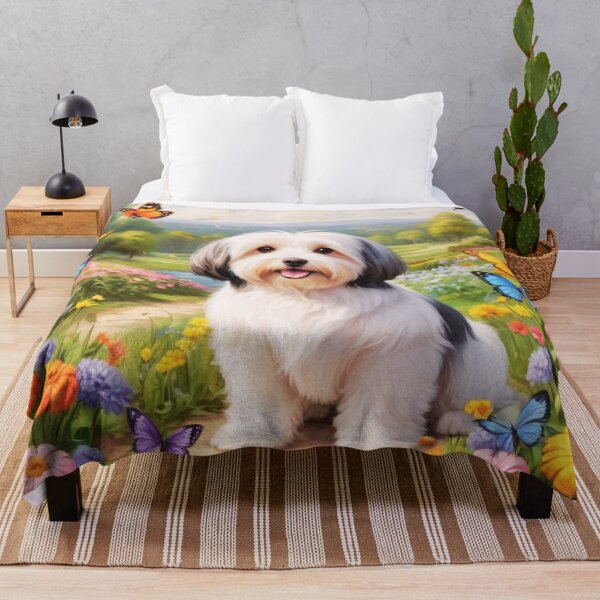 Item preview, Black And White Havanese Dog In A Spring Garden with Butterflies designed and sold by ChaosReigns91.