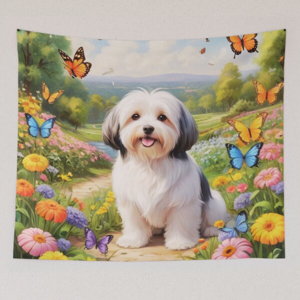 Item preview, Black And White Havanese Dog In A Spring Garden with Butterflies  designed and sold by ChaosReigns91.