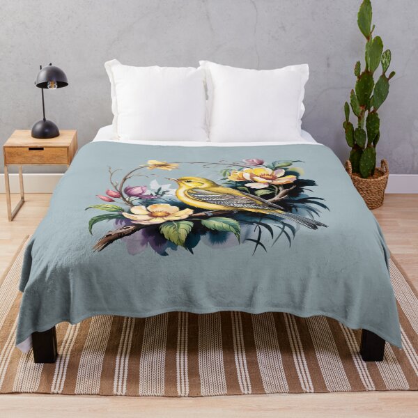 Item preview, Yellow Warbler with Wild Garden Flowers designed and sold by BirdsnStuff.