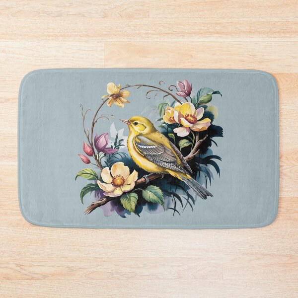 Item preview, Yellow Warbler with Wild Garden Flowers designed and sold by BirdsnStuff.