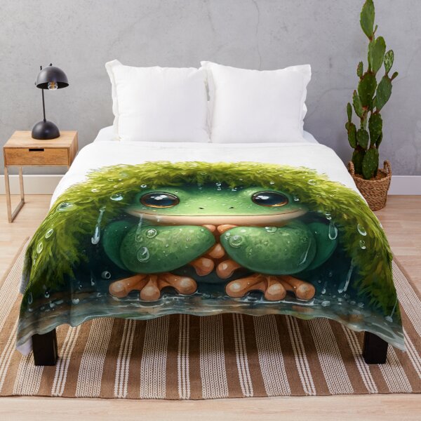 Item preview, Frog Sitting Under Moss Blanket, Rainy Day Cottagecore Frog Art designed and sold by Adorablehaunts.