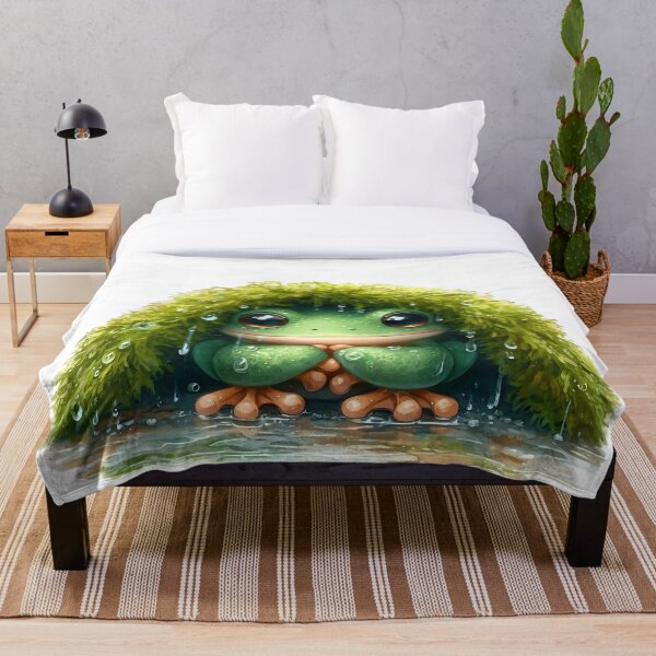 Artikelvorschau, Frosch sitzt unter Moosdecke, Regentag Cottagecore Froschkunst entworfen und verkauft von Adorablehaunts.
