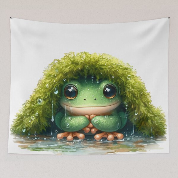 Item preview, Frog Sitting Under Moss Blanket, Rainy Day Cottagecore Frog Art designed and sold by Adorablehaunts.