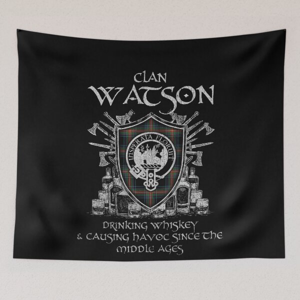 Item preview, Clan Watson drinking whiskey and causing havoc heritage crest tartan plaid designed and sold by Clan1093.