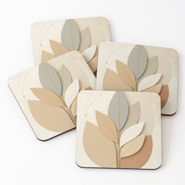 Item preview, Neutral Leaves, Decorative Leaves in Warm and Calm Colors, Minimal Nature Art with Subtle Texture, Nature-Inspired Leaf Art in Beige and Green designed and sold by Kintsugi99.