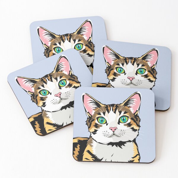 Item preview, Pop Art Cat – Orange, Black & White Feline on Light Blue designed and sold by BlindCatCreative.